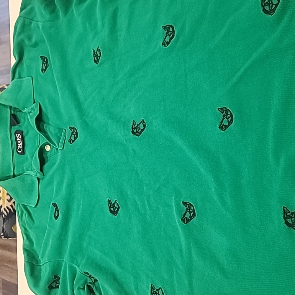 Chaps Ralph Lauren Green Embroidered Bass Fish Polo Size L Men's